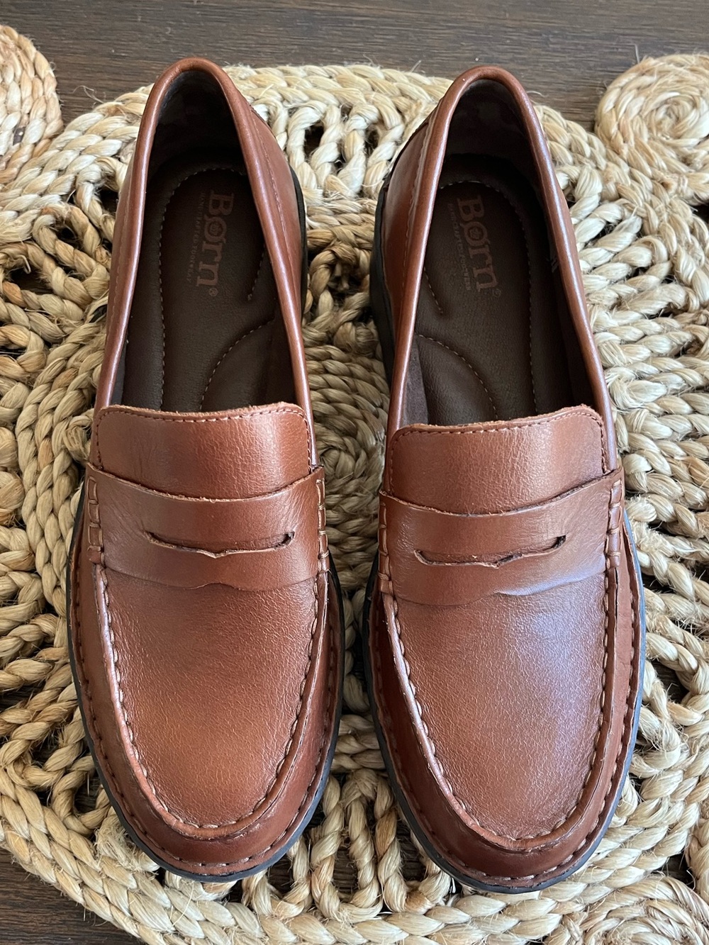 Born SZ 7.5 Carrera Brown Leather Lug Sole Loafer Penny Loafer Women’s | Worn 1x